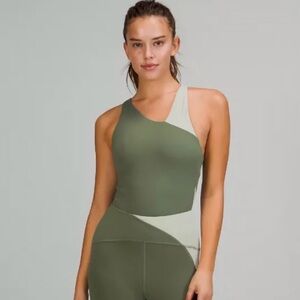 Lululemon Green and Cream Asymmetrical Activewear Bodysuit